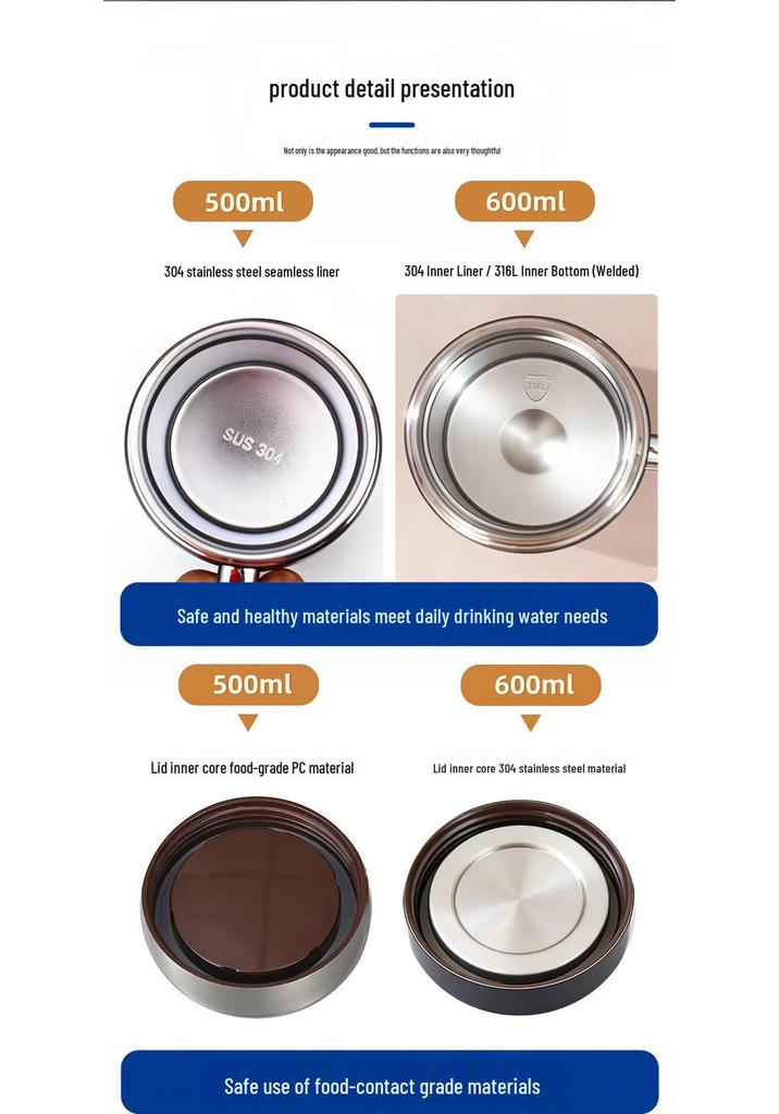 Jiabaiter 304 Stainless Steel Thermos Cup with Handle, Engravable Office or Gift Tea Cup for Men and Women
