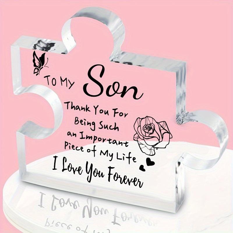 Mom to son gift: acrylic jigsaw puzzle plaque. Christmas/birthday, Father's Day/graduation/anniversary/wedding gift. Desk decor.