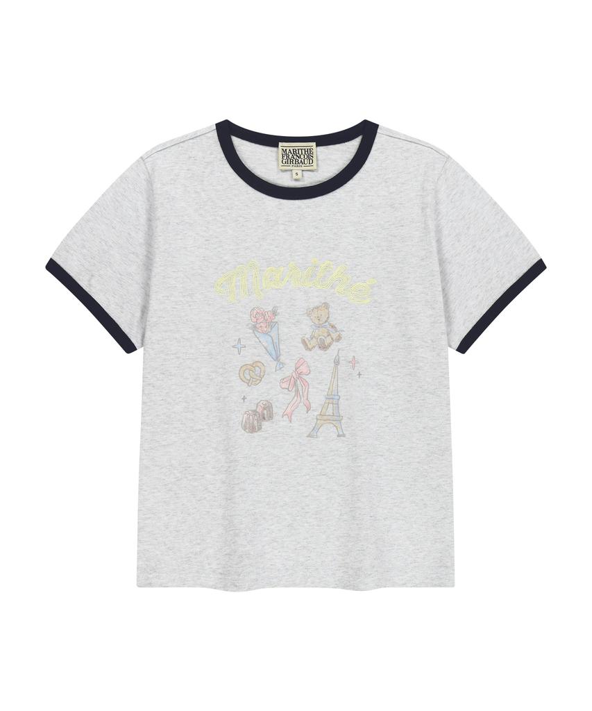 Malittepeulangsowajeobeo W Paris Graphic Ringer Tee Light Heather Gray