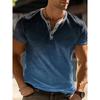 New Men's Casual Striped Gradient Henley-neck Short-sleeved Henley Shirt