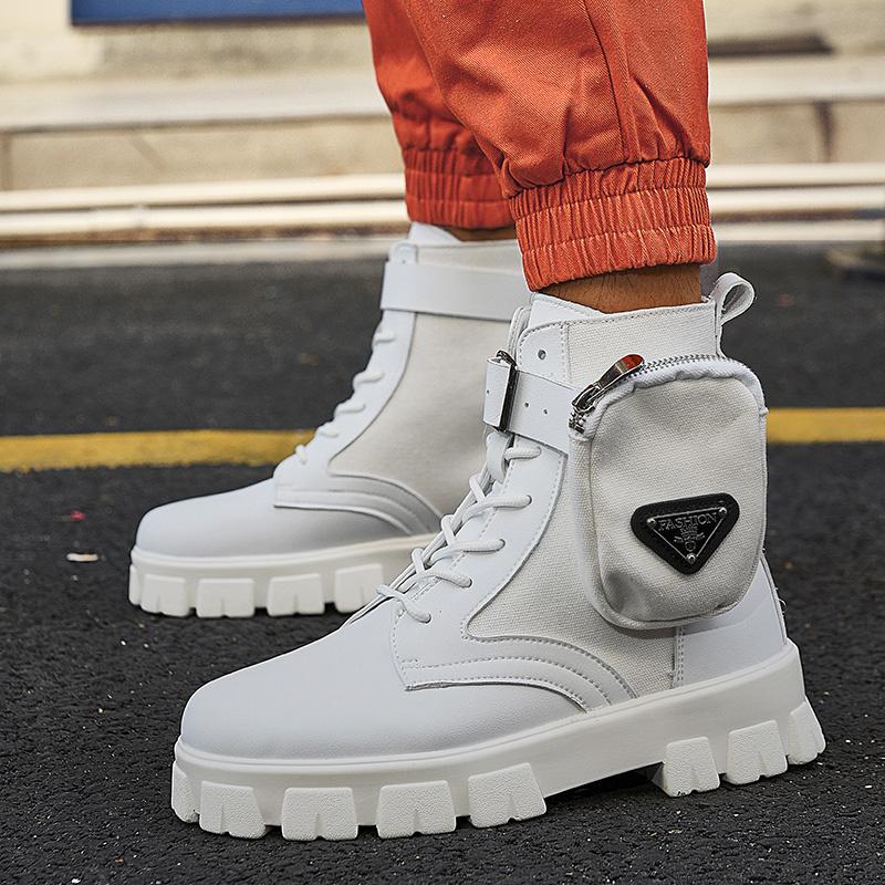 New Fashion Men's White Boots Autumn Winter Superstar Pocket Motorcycle Shoes Men Platform Boots Comfort Leather Ankle Boots Man