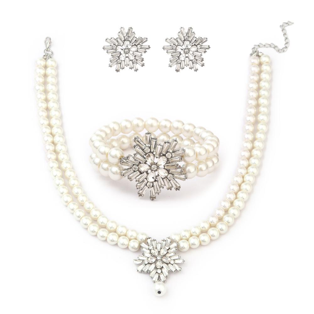 Elegant Snowflake Pearl Necklace and Earrings Set - Perfect for Weddings and Banquets