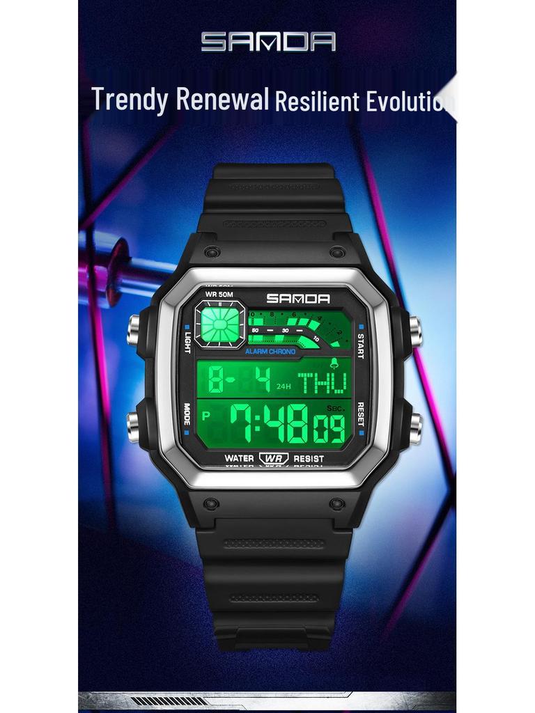 SANDA Square Multi-Function Digital Sports Watch: Waterproof, Luminous, Ideal for Students and Parties