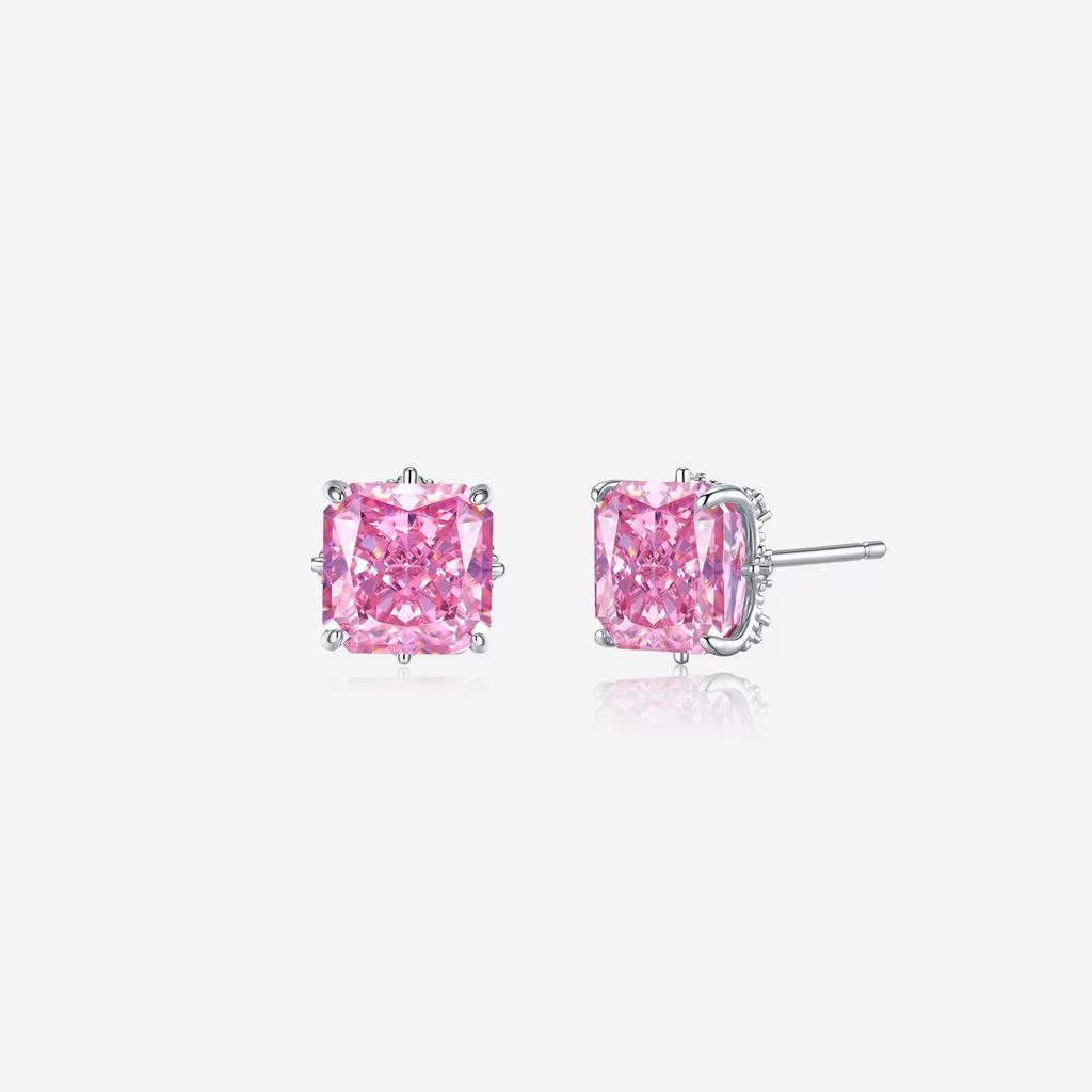 Pink zirconium cube sugar stud earrings women's 1011 new fashion temperament versatile ice flower high value European and American jewelry
