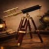 Brass Double Barrel Telescope Vintage Nautical Decor with Wooden Tripod