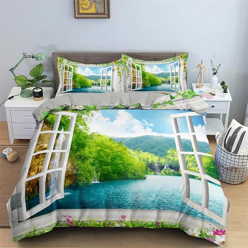 Comforter Natural Landscape Single Twin King Waterfall Bedding Set Polyester Mountains River Comforter For Boys Girl