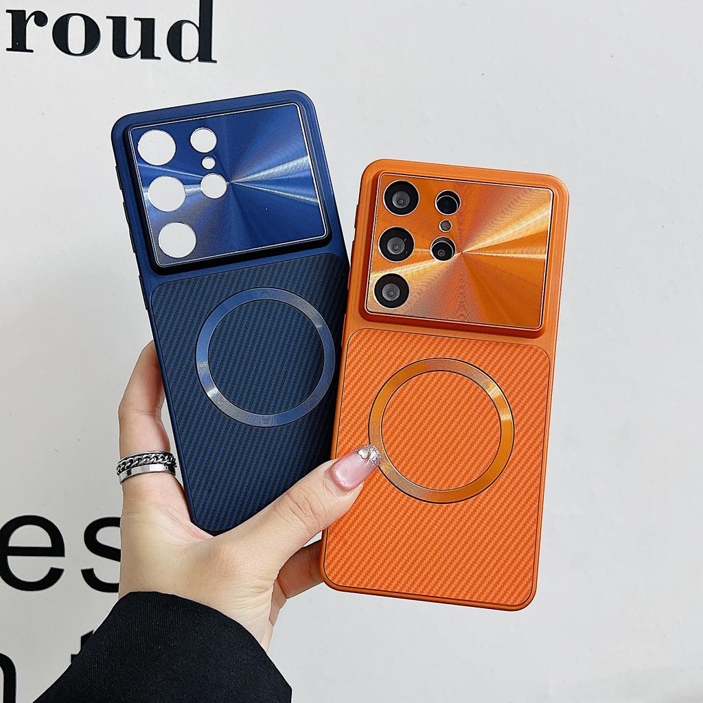 Carbon Fiber Pattern For  Lens Protect Case for Samsung S26 S2 S24 S23 Ultra Hard Magnetic Wireless Charge Cover