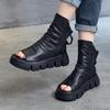 Fashion Thick Soled Platform Shoes Genuine Leather Women Peep Toe Sandals Hollow Out Boots