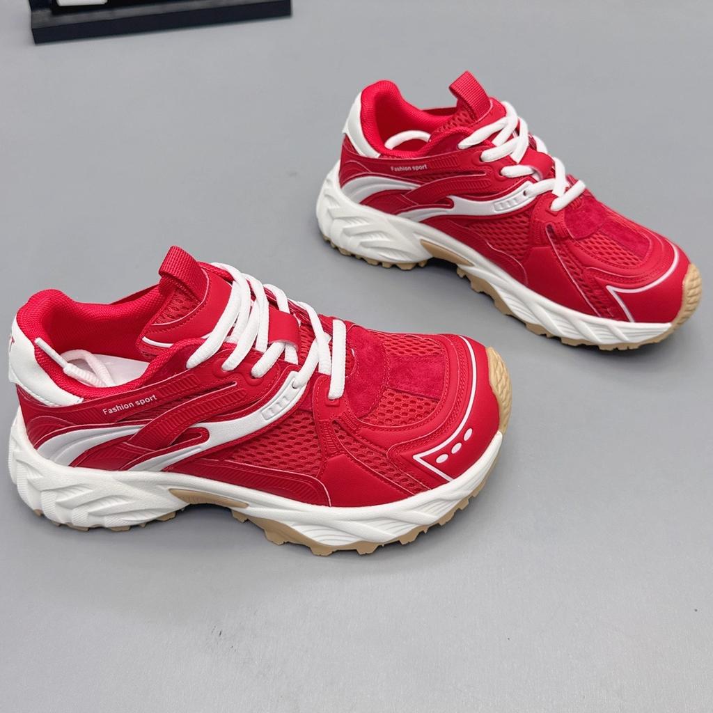 Genuine leather women's shoes 2025 summer new Korean version platform mesh dad shoes versatile breathable sports running shoes casual shoes