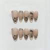 10 Pcs Autumn Winter Handmade Cat Eye Leopard Rhinestone Almond Acrylic Press On Nails Full Cover False Nail Tips
