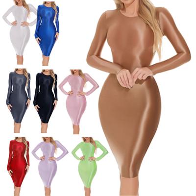 Kadın Yağ Saten Parlak Mikro Mini Elbise Parlak Şeffaf Vücuda Oturan Seksi Dar Kalem Elbise Kulüp Giyim