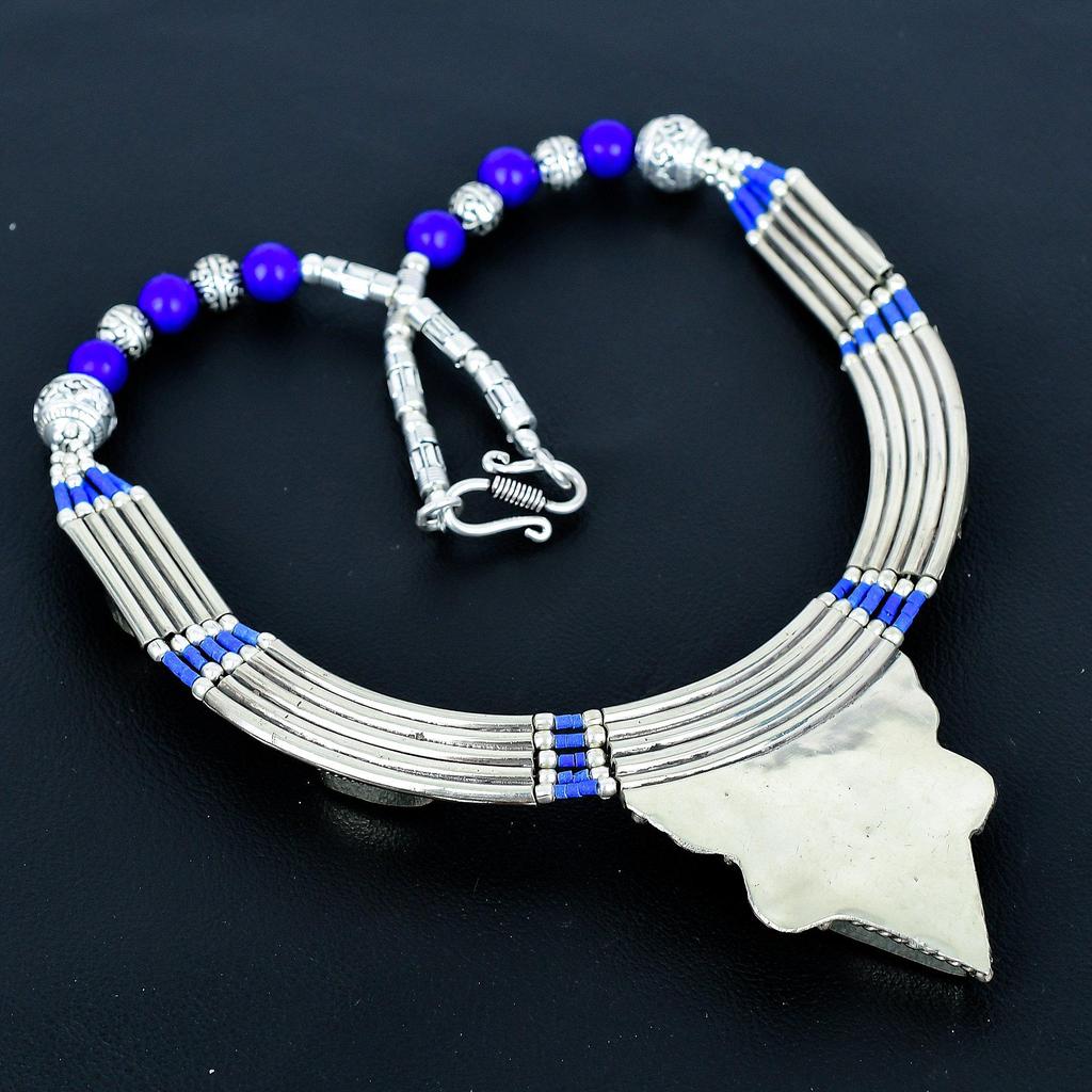 Lapislazuli 925 Sterlingsilber Halskette Tibetanische Silberkette Böhmische Antike Halskette Handgefertigter Schmuck Nepalesische Halskette Geschenk für beste Freunde