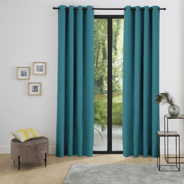 Set of 2 Soundproof and Thermal Blackout Curtains Lined with Fleece "Arctic" Peacock
