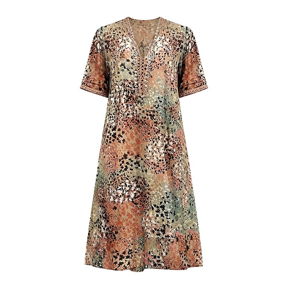 European Floral Lace Dress Short Sleeve Bathing Suit Fashion Women Summer Dress  Vacation M