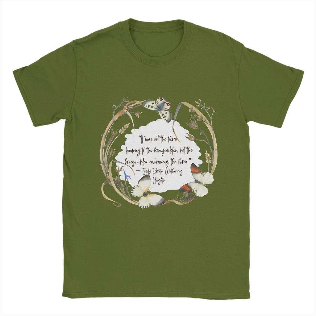 Unisexs Wuthering Heights T Shirts Emily Brontë Book Quote In Wreath With Butterflies Cotton Tops Tee Shirt 4XL 5XL TShirts