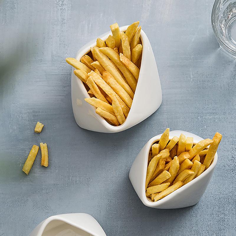 White Porcelain French Fry Holder Ceramic Fries Scoop Cup Box For Parties Events And Takeout Snack Dipping Bowl Hotel Tableware