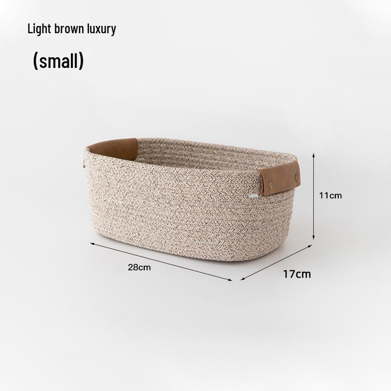 Coș de depozitare pliabil din frânghie de bumbac cu mânere - Organizator de birou pentru cosmetice și diverse