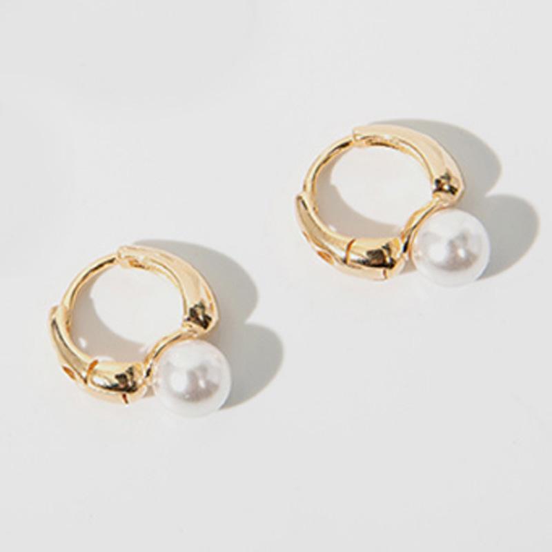 

925 Sterling Silver Pearl Small Ring Earrings For Woman Piercing Wedding Cool Vintage Luxury Elegant Jewellery Prevent Allergies золотистый