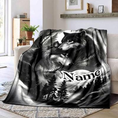 Name Wolves In Forest Throw Customize Your Name Durable Comfort Versatile For Sofa Couch Office Bed Picnics All Season Use Warmthful Decor Perfect