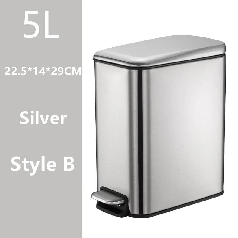 New 5L Stainless Steel Step Trash Can with Silent Gentle Lid for Kitchen Home Office Foot Pedal Trash Can Automatic Dustbin