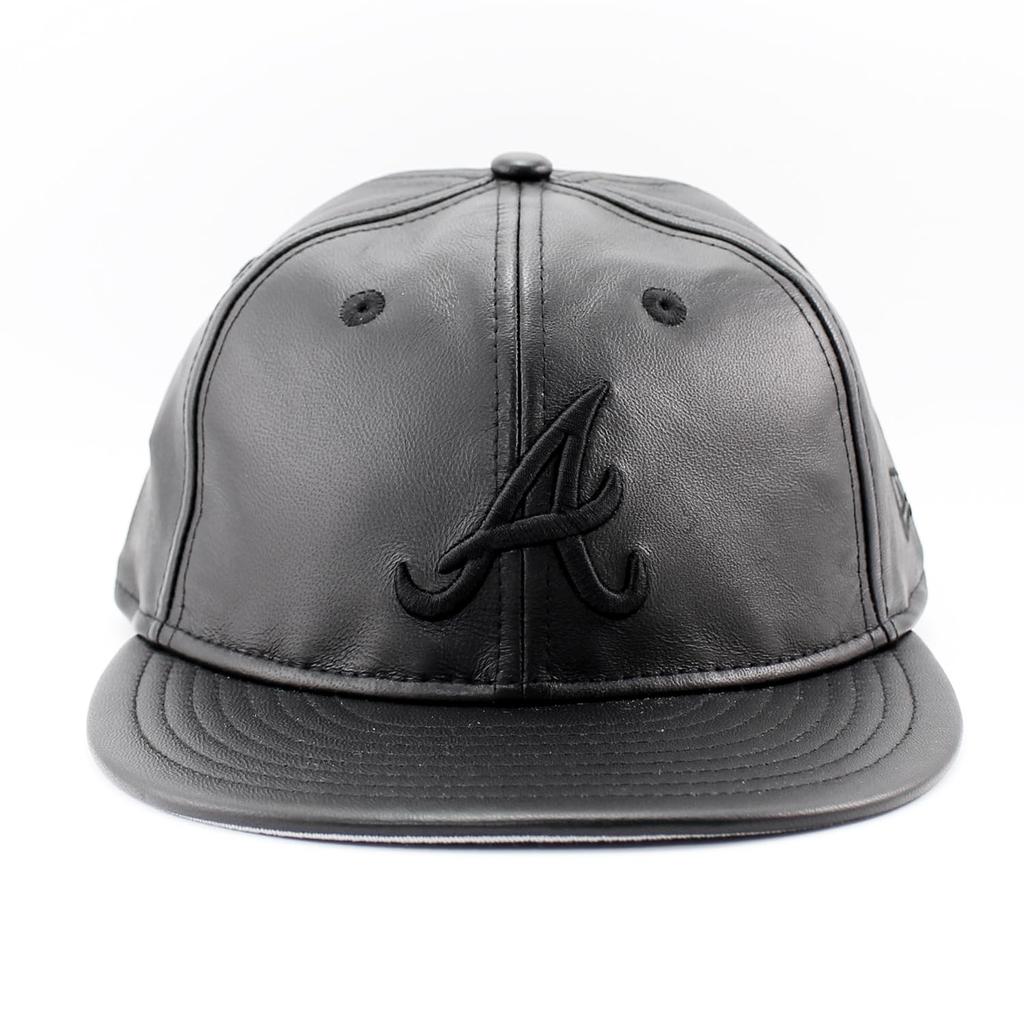 New Era Cap RC9FIFTY Strapback Atlanta Braves MLB GENUINE LEATHER RETRO CROWN STRAPBACK CAP BLACKOUT ATLANTA BRAVES [Used]