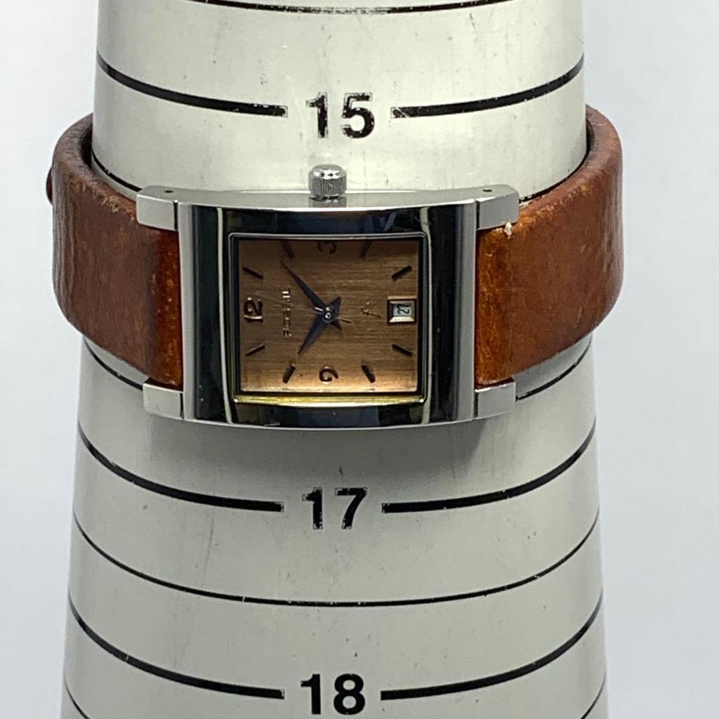 Used 420 [Battery Replaced and Cleaned] Working Item FOSSIL Women's Watch Fossil Brown Square Date Date Quartz Popular Vintage