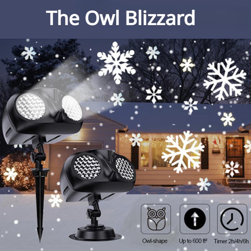 Dynamische Weihnachts-Schneeflocken-Projektor-Lichter für den Außenbereich, Design in Eulenform, IP65 wasserdicht, Innen- und Außen-Schneefall-Landschaftslicht für Weihnachten
