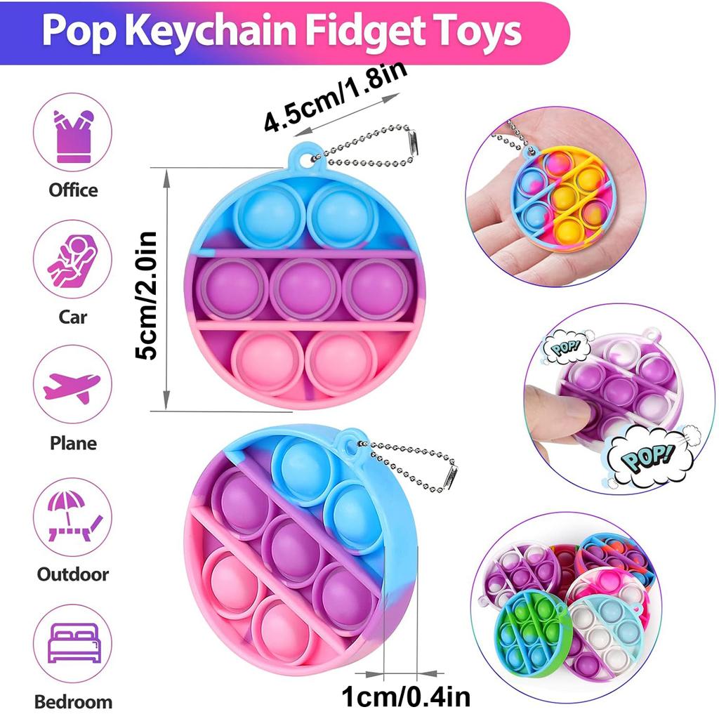 30Pcs Pop Fidget Toys Mini Pop Keychains Toddler Toys Fidgets Pack Sensory Toys Bulk Packs Reduce Pressure Party Favors Gifts