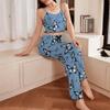 European and American Style Women’s Butterfly Print Cami Top and Long Pants Set Casual Comfortable Loungewear Pajamas