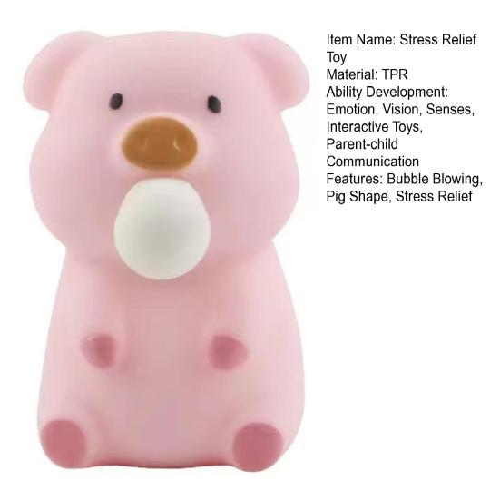 Bubble Blowing Pig Squeeze Toy Stress Relief Cartoon Pig Sensory Toy Soft Stretchy Animal Shape Home Office Desk Toy