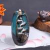 Artistic Ceramic Backflow Incense Burner Blue Glaze Waterfall Smoke Holder for Office Home Aromatherapy