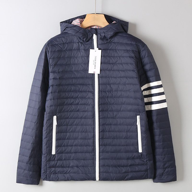 Trendy Autumn and Winter High-End Duck Down Jacket with Four Stripes On the Sleeves, Unisex Windproof and Warm Hooded Coat