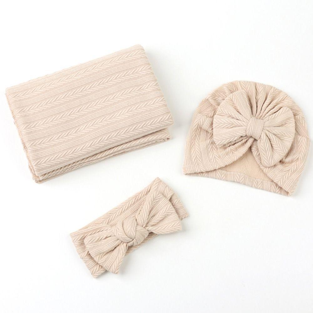 Solid Color Infant Swaddle Blanket Wrap with Bowknot Baby Receiving Blanket  Infant Care