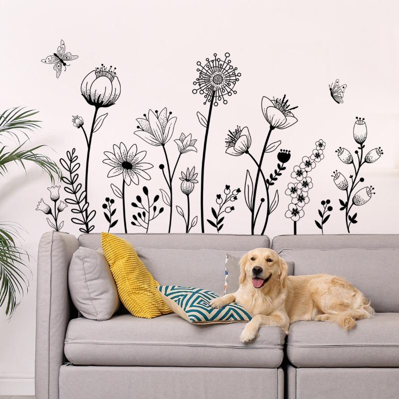 

Plain Flower Butterfly Wall Sticker Living Room Bedroom Background Wall Room Decorative Wall Sticker Self-adhesive 30x90cm 2PCS
