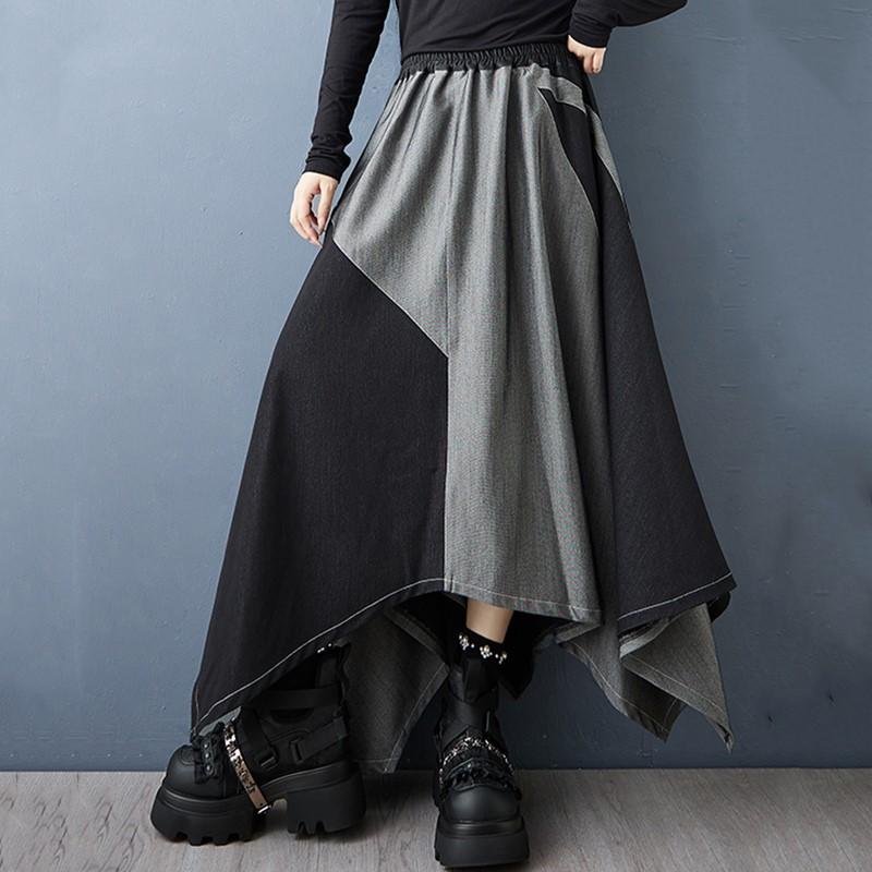 

Большой размер Джинсовый пэчворк Высокая талия Винтажный повседневный Весна Осень Свободный Длинный для женщины юбки женская юбка