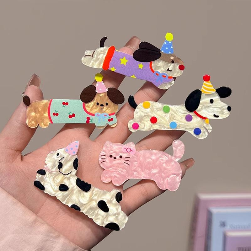 Cute Cartoon Puppy Cat Hair Clip Acrylic Hairpins Hair Clip Bangs Clip Versatile Headband Hair Accessories for Women and Girls