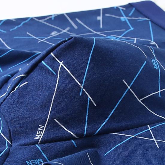 Men Boxer Underwear Elastic Mid-Waist Design Tight Cut Shorts Briefs Lines Print U-Convex Panties