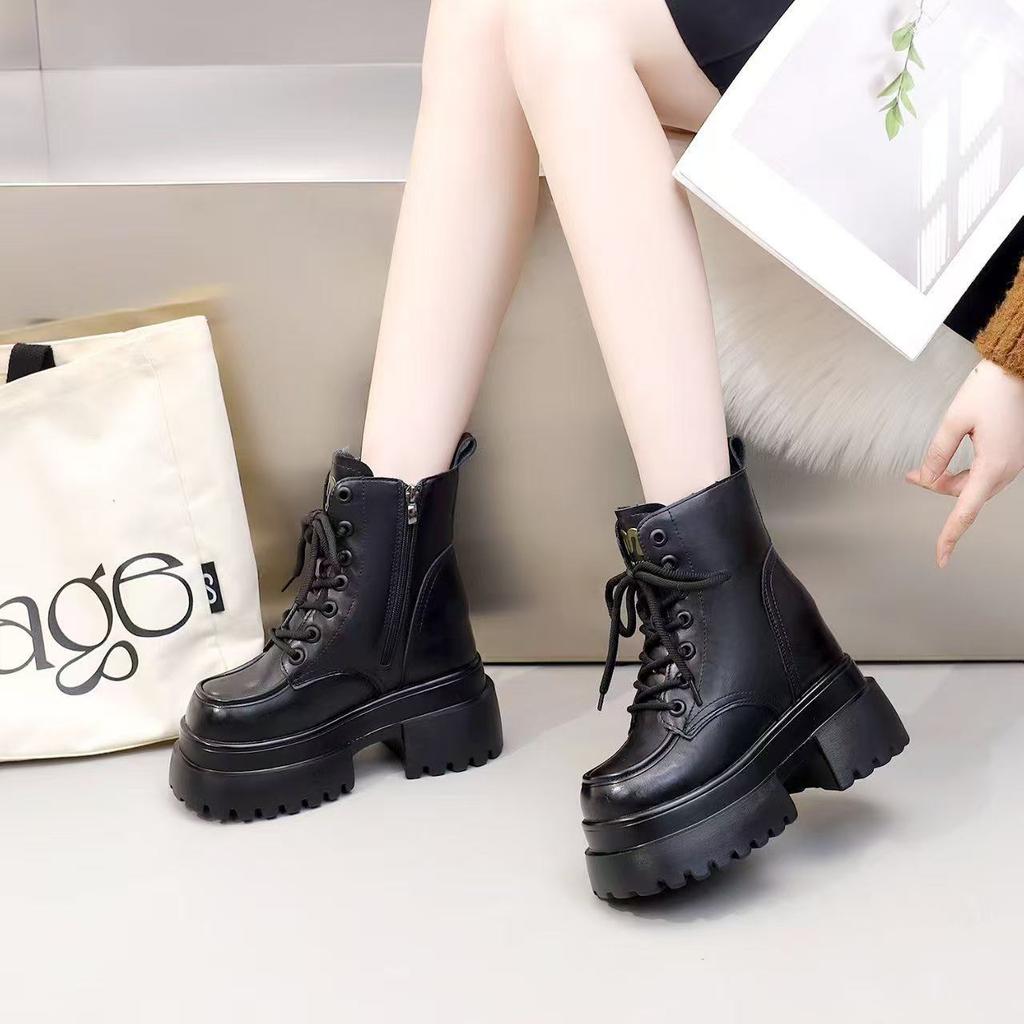 12CM inner height increase small thick-soled Martin boots women's autumn and winter piled thickened fur integrated short boots