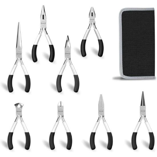 

YLONDAO 8 шт. Мини-ювелирные плоскогубцы из углеродистой стали Наборы ювелирных плоскогубцев Плоскогубцы с плоским носом / Острогубцы 5 дюймов