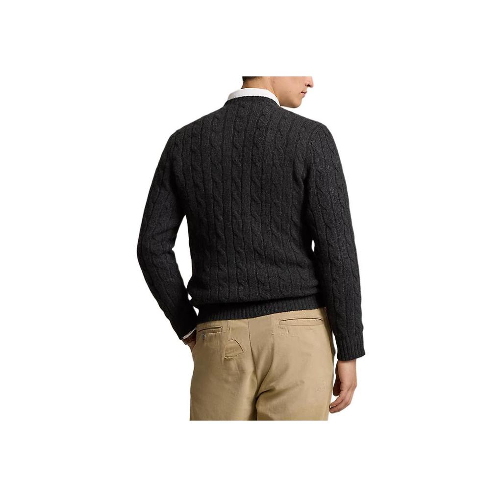 Polo Ralph Lauren FW23 Solid Logo Embroidered Cable Knit Crew Neck Long Sleeve Sweater Men sweater Gray 710918998-019