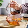 700ml Cam Demlik Çay Su Ayırma Saplı Demlik Yaratıcı Pembe Kelebek Düğmeli Çiçek Çay Takımı Yüksek Sıcaklığa Dayanıklı Fincan