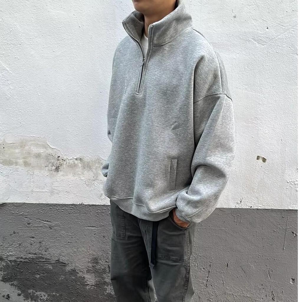 Men's Trendy American Half-Zip Stand-Up Collar Sweatshirt: Heavyweight, Loose, Casual Jacket for Spring and Autumn