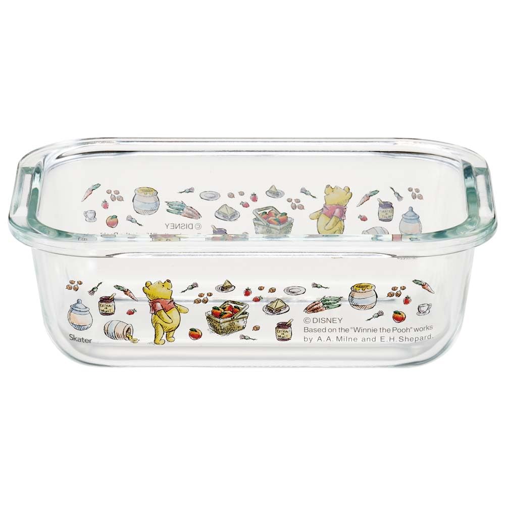 Skater Glass Storage Disney Winnie the Pooh Picnic and Dishwasher Heat-Resistant Container, Design, 370ml, Small, Oven, Microwave, Safe, GBST4-A