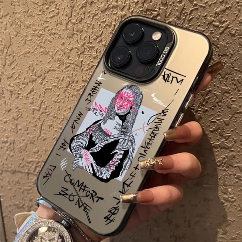 Graffiti Great Art Aesthetic David Mona Lisa Electroplate Silver IMD Case For iPhone 15 14 13 12 11 16 Pro Max XS 7 8 Plus Cover