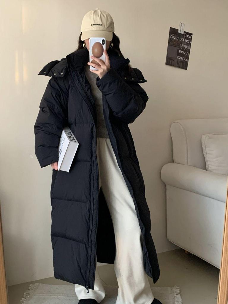 Women's Ultra Long Hooded Winter Down Jacket - Trendy, Thick, Warm, Quilted Coat