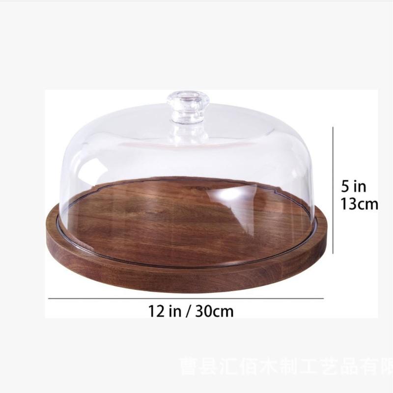 Cake Tray with Lid Round Wooden Serving Tray for Pastry Display, Cake Service, Dining Tables, Gathering Presentation and Tea Service