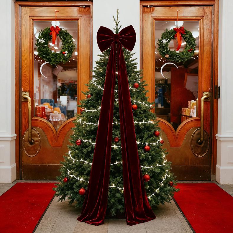 Hot Selling Large Wine Red Velvet Christmas Tree Bow Decoration