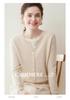 Lekasha Women's 100% Pure Cashmere Round Neck Single-Breasted Pullover with Faux Two-Piece Long Sleeves