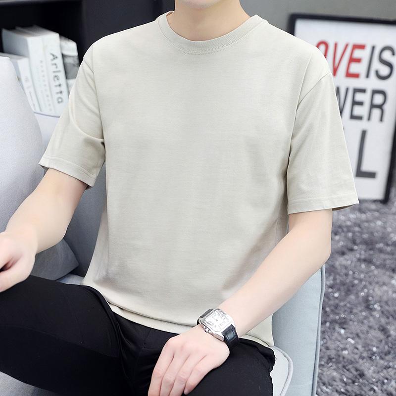 Cotton Short-sleeved Style Pure Cotton Short-sleeved T-shirt Men's Small Off-shoulder Half-sleeve Plus Size Cotton High-density Cotton Short-sleeved
