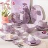 Glazed Purple Lily of the Valley Ceramic Dinnerware Set